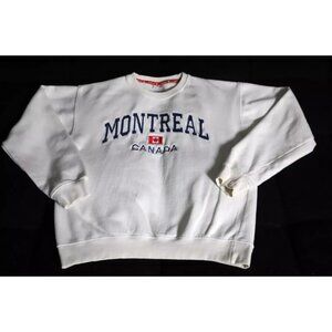 MRJ Pullover Sweatshirt Mens L White Crewneck Montreal Canada Embroidered Cotton